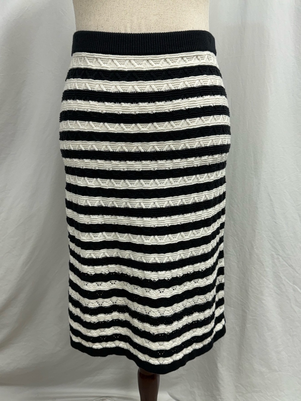 Talbots Crochet Knit Black and White Striped column Skirt